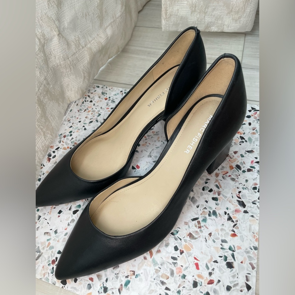 Marc Fisher D'Orsay Black Pointed Toe Block Heels - Picture 5 of 9
